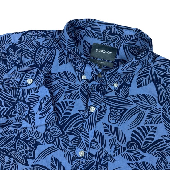 Bonobos Other - Bonobos Mens Blue Tropical Leaf Print Button Down Shirt XXL Standard Fit Cotton